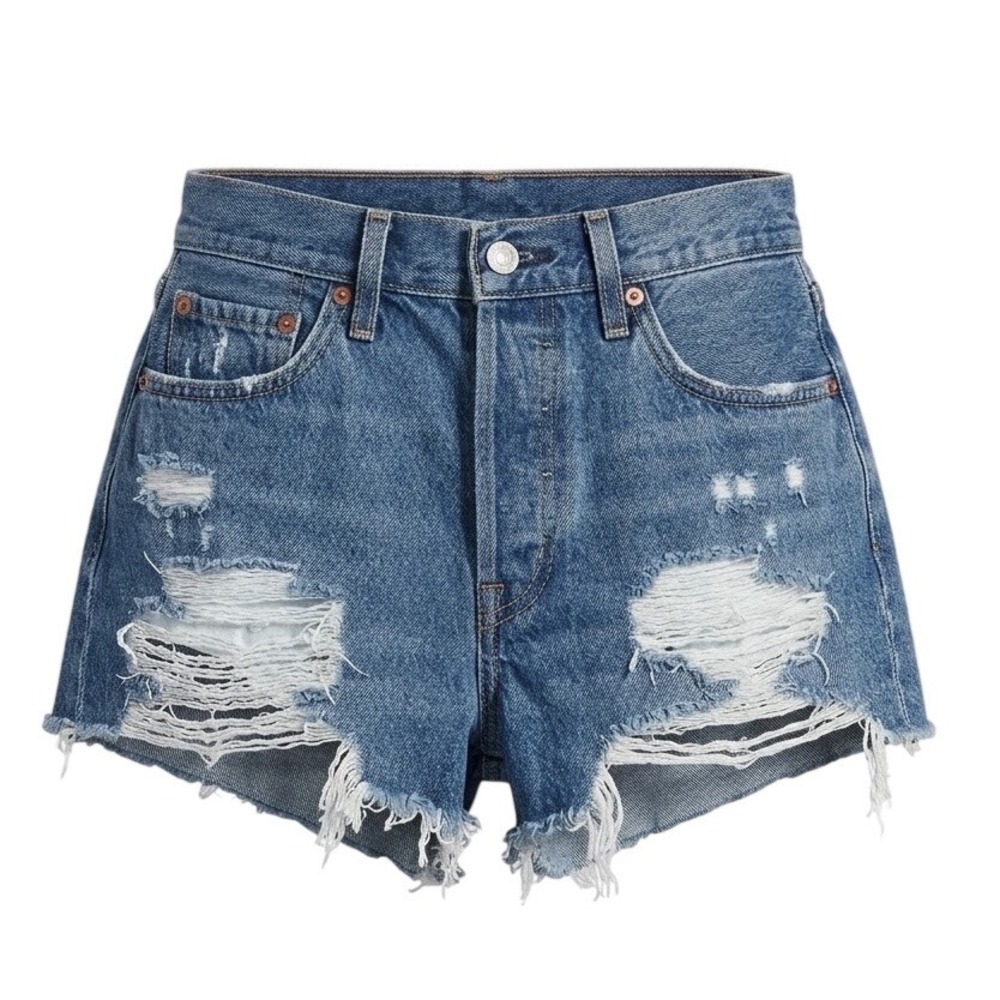 Levi 501 Original Shorts Women 29 Blue Distressed High Rise Button Fly Denim